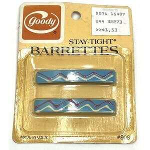 Vintage Goody Stay Tight Barrettes 2.25” Metal Turquoise Blue #908 1982 NIP (2)